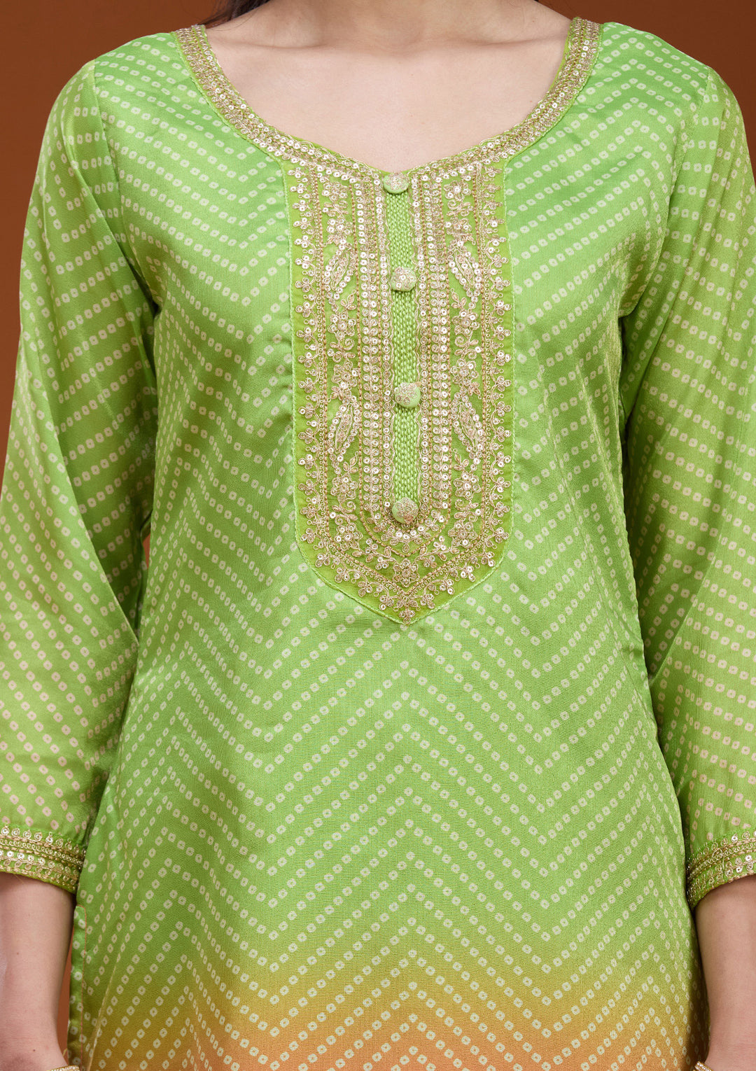 Parrot Green Sequins Soft Raw Silk Readymade Salwar Suit