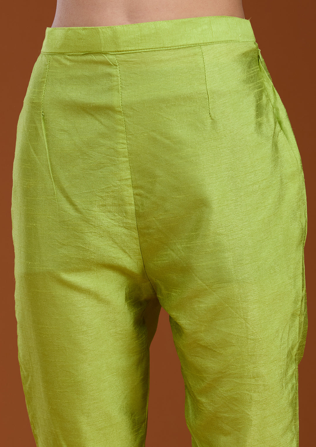 Parrot Green Sequins Soft Raw Silk Readymade Salwar Suit