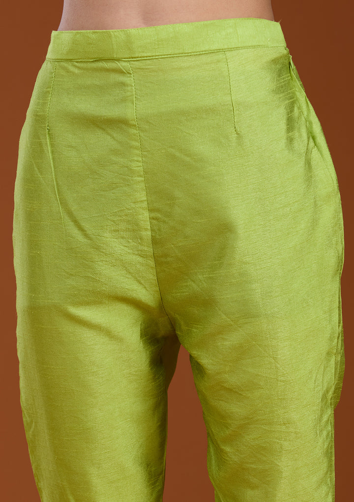 Parrot Green Sequins Soft Raw Silk Readymade Salwar Suit