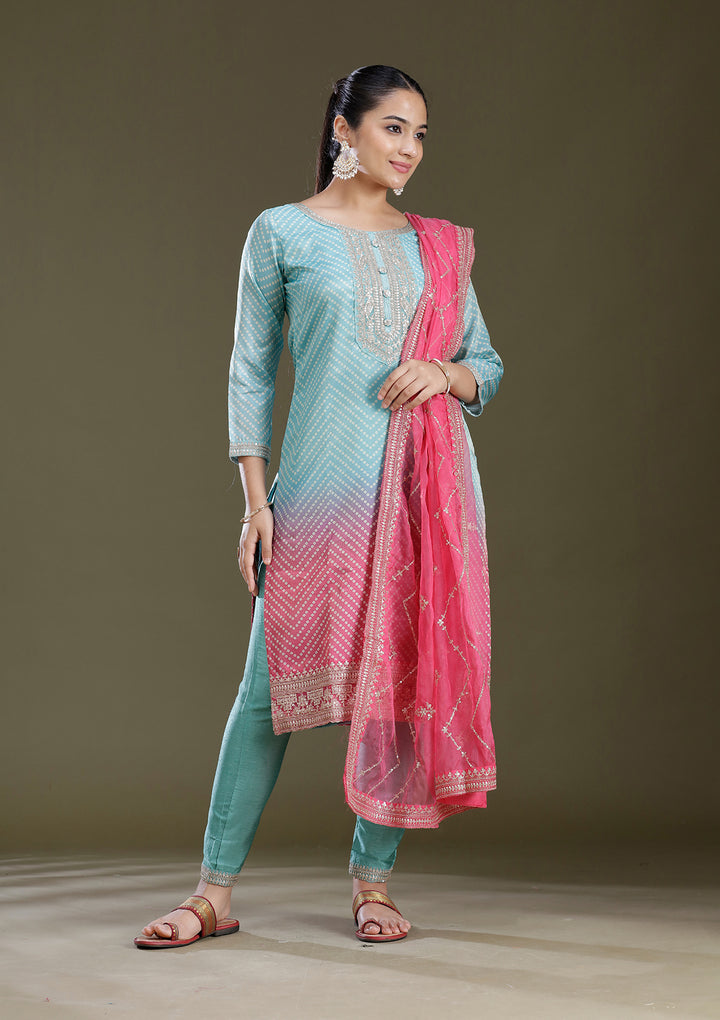Sky Blue Sequins Soft Raw Silk Readymade Salwar Suit