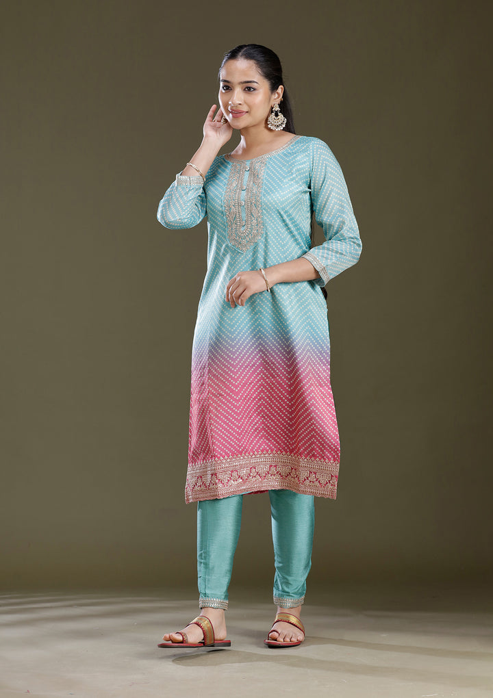 Sky Blue Sequins Soft Raw Silk Readymade Salwar Suit