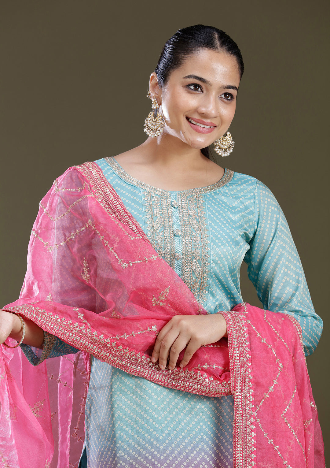 Sky Blue Sequins Soft Raw Silk Readymade Salwar Suit