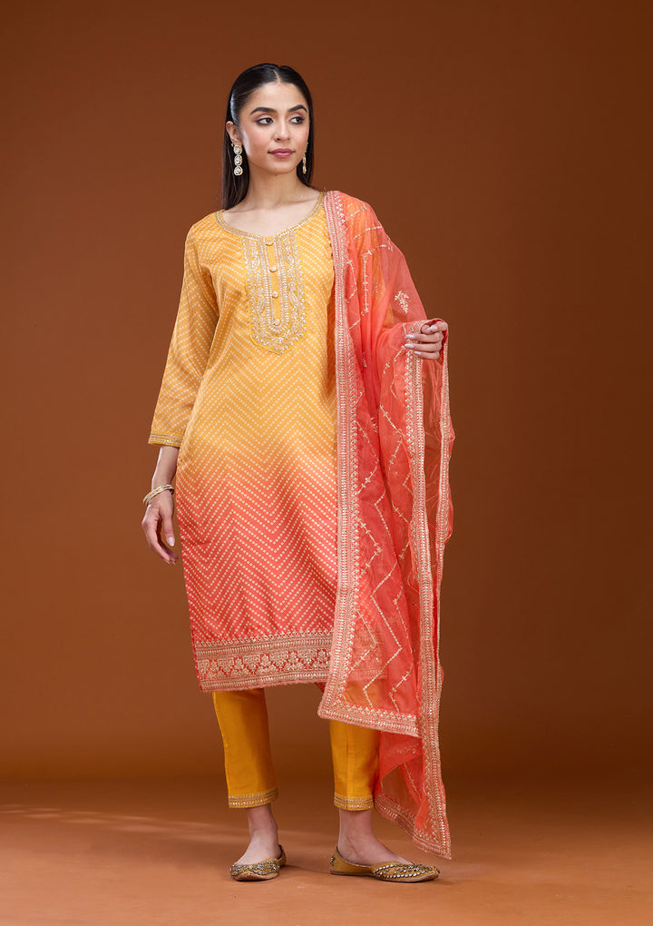 Yellow Sequins Soft Raw Silk Readymade Salwar Suit