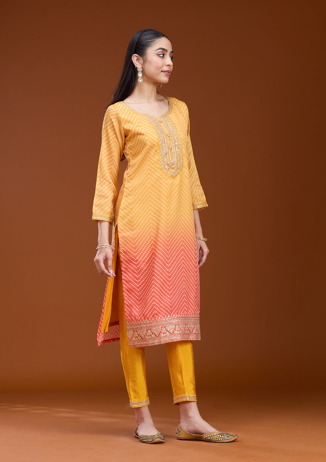 Yellow Sequins Soft Raw Silk Readymade Salwar Suit