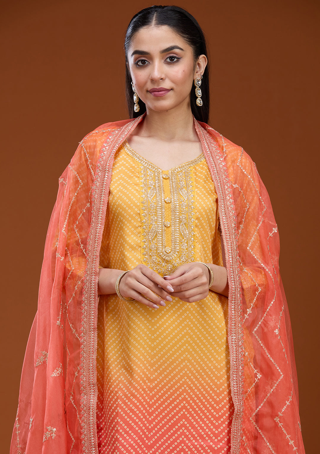 Yellow Sequins Soft Raw Silk Readymade Salwar Suit