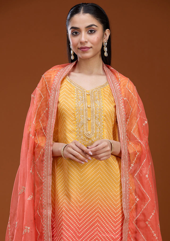 Yellow Sequins Soft Raw Silk Readymade Salwar Suit