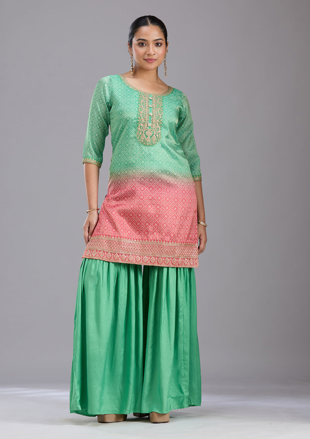 Parrot Green Sequins Soft Raw Silk Readymade Salwar Suit