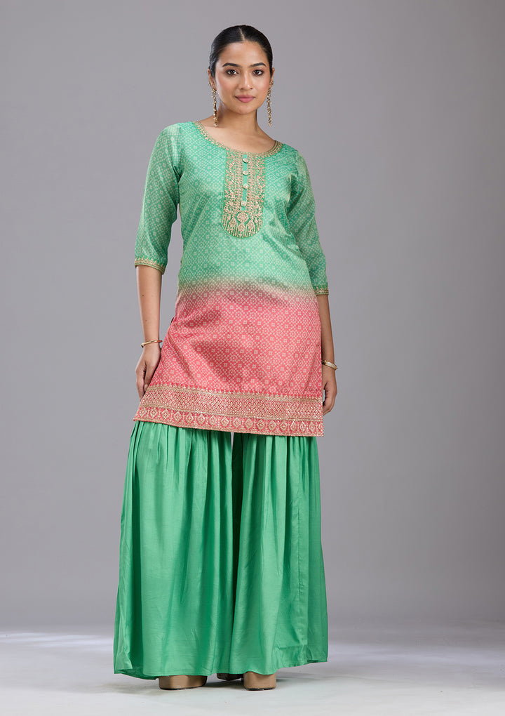 Parrot Green Sequins Soft Raw Silk Readymade Salwar Suit