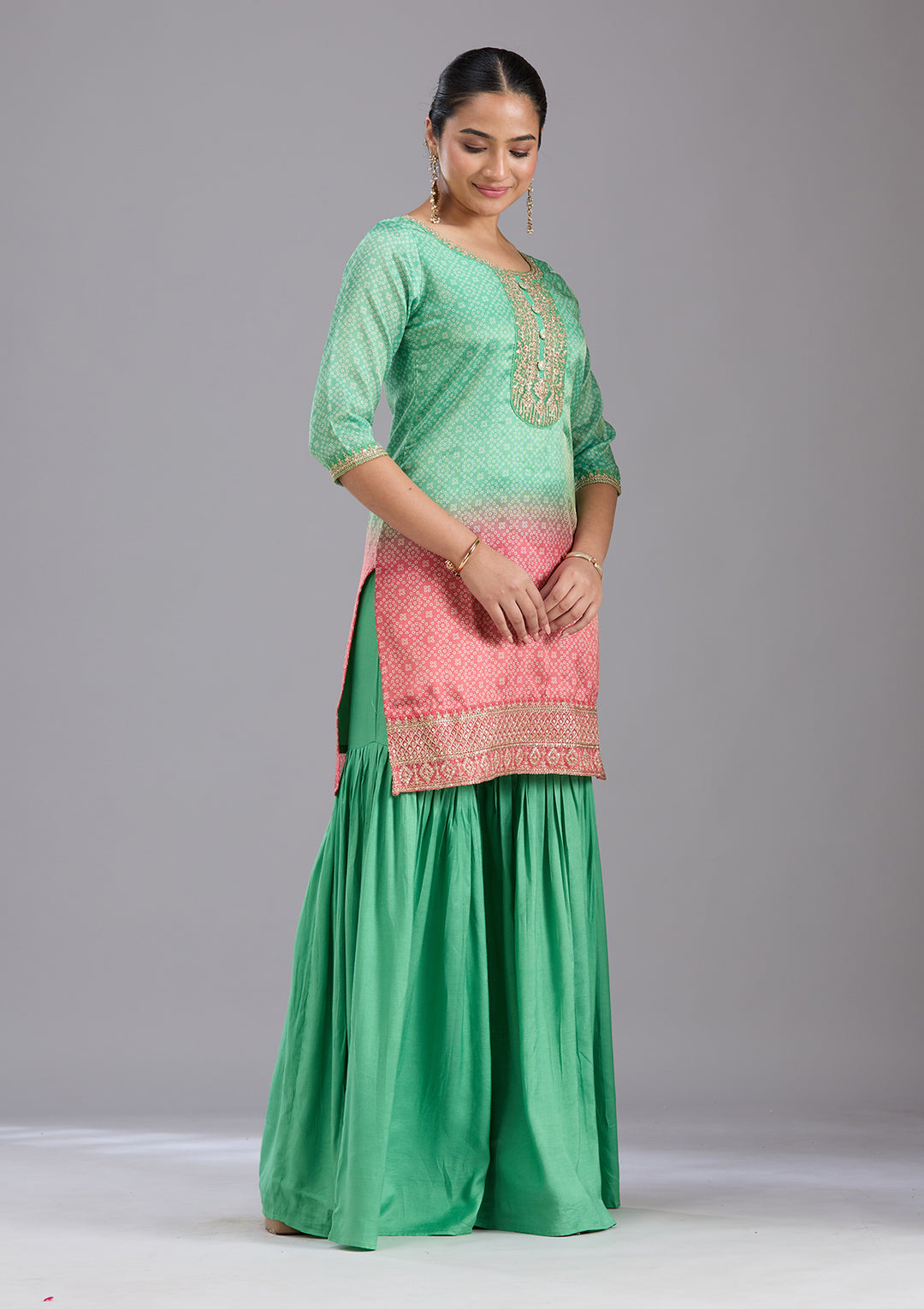 Parrot Green Sequins Soft Raw Silk Readymade Salwar Suit