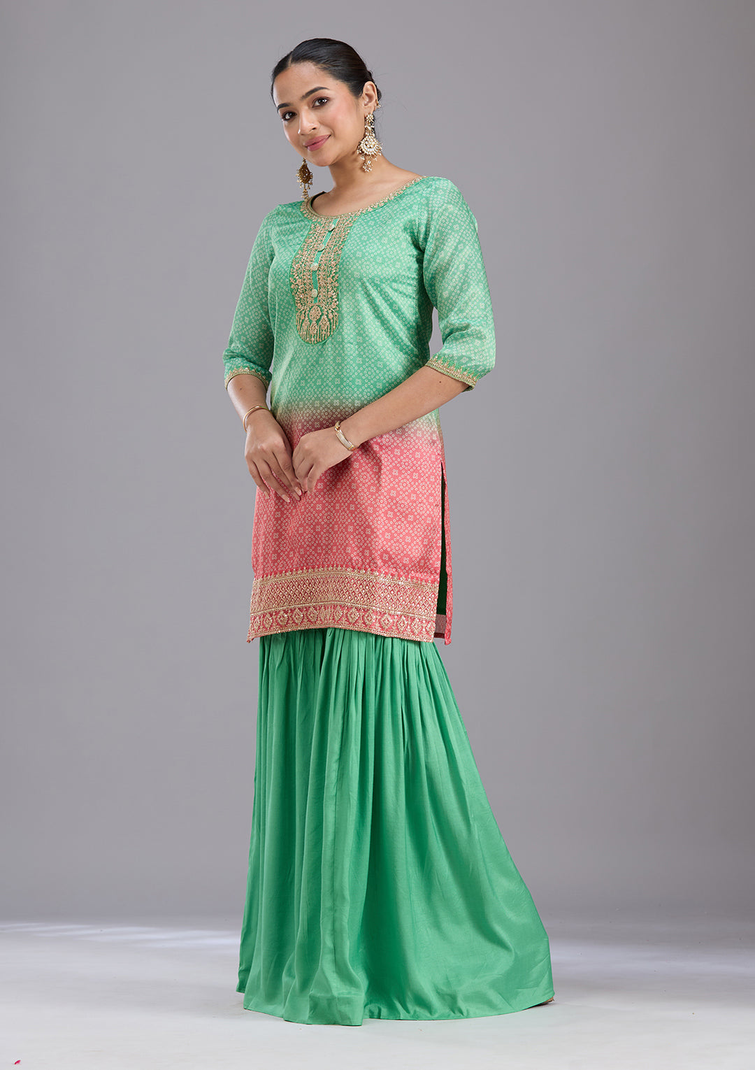 Parrot Green Sequins Soft Raw Silk Readymade Salwar Suit