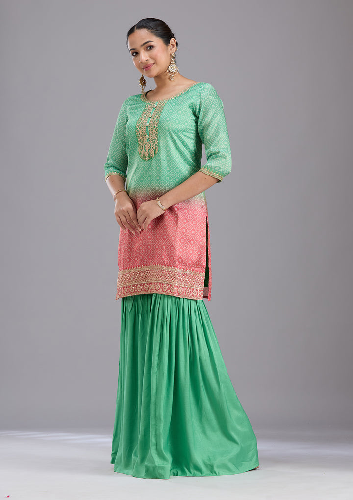 Parrot Green Sequins Soft Raw Silk Readymade Salwar Suit