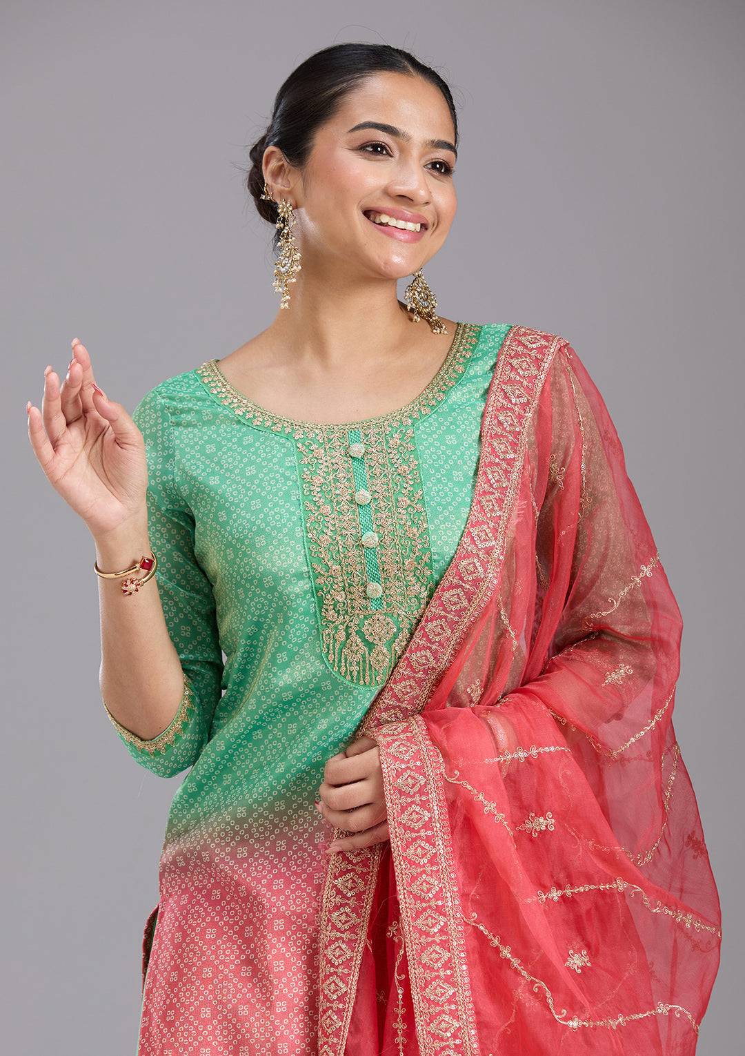 Parrot Green Sequins Soft Raw Silk Readymade Salwar Suit