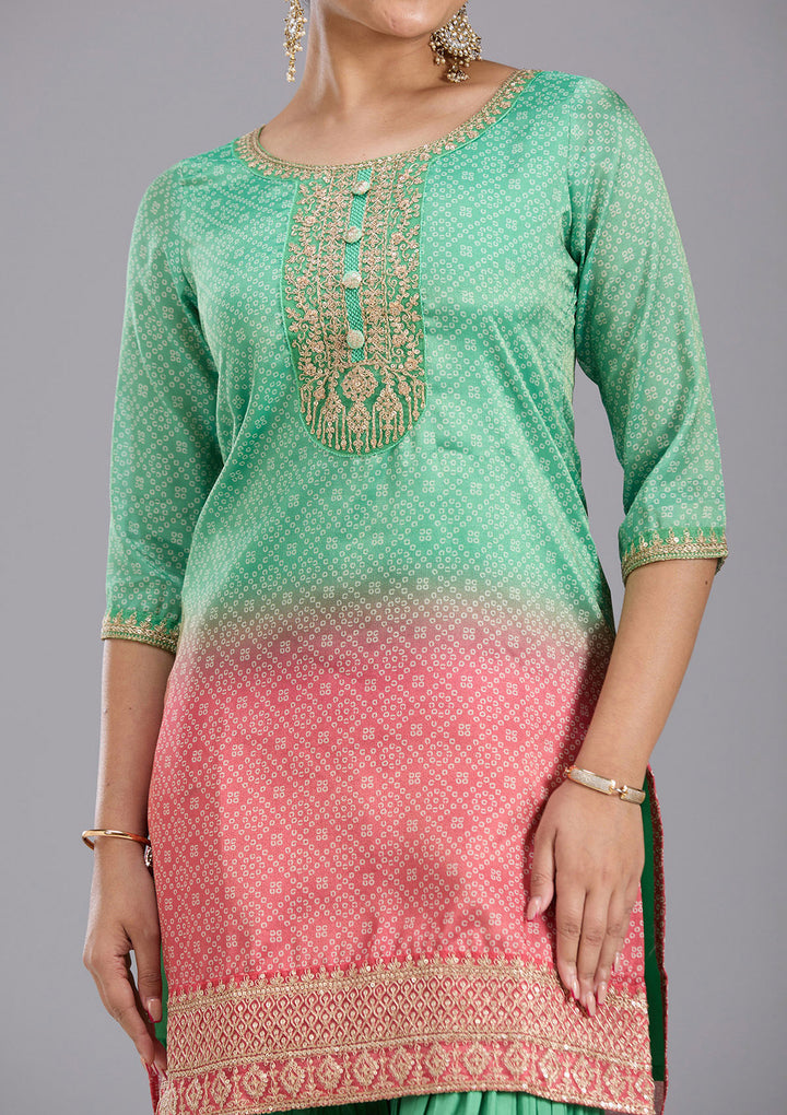 Parrot Green Sequins Soft Raw Silk Readymade Salwar Suit