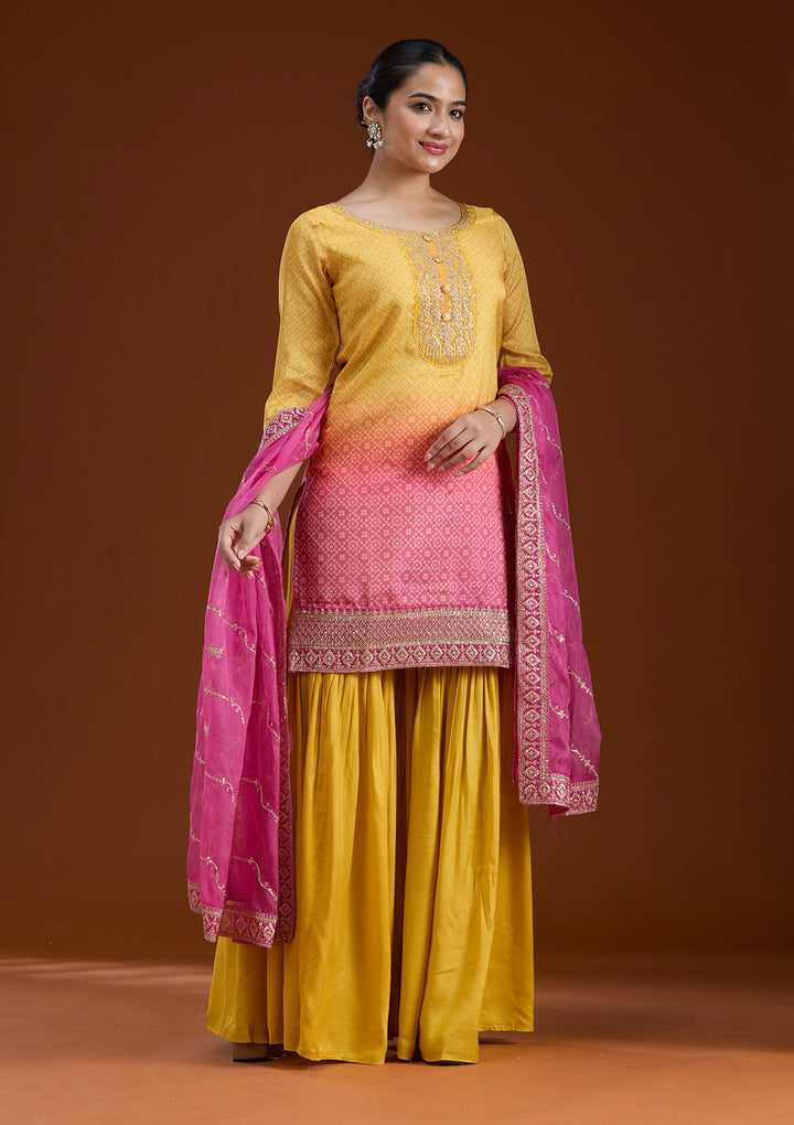 Yellow Sequins Soft Raw Silk Readymade Salwar Suit