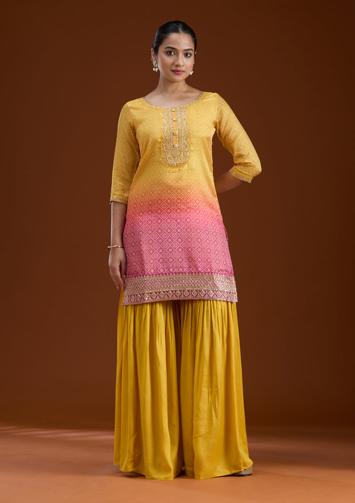 Yellow Sequins Soft Raw Silk Readymade Salwar Suit