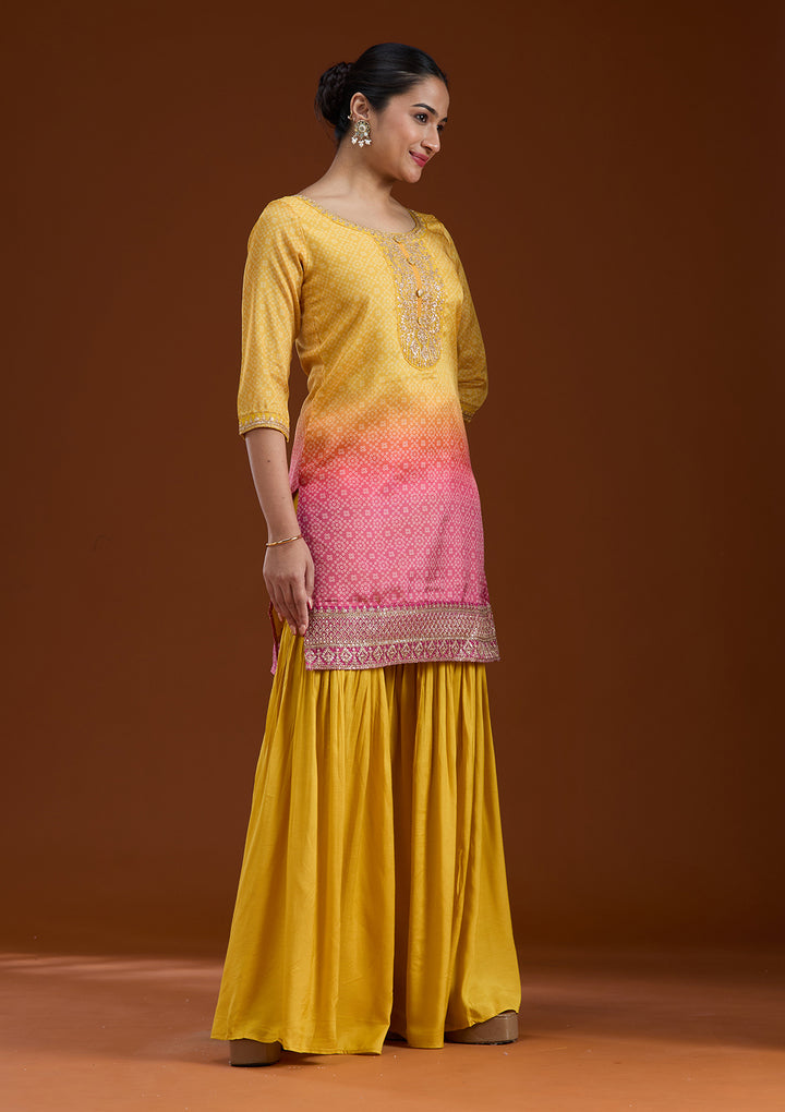 Yellow Sequins Soft Raw Silk Readymade Salwar Suit