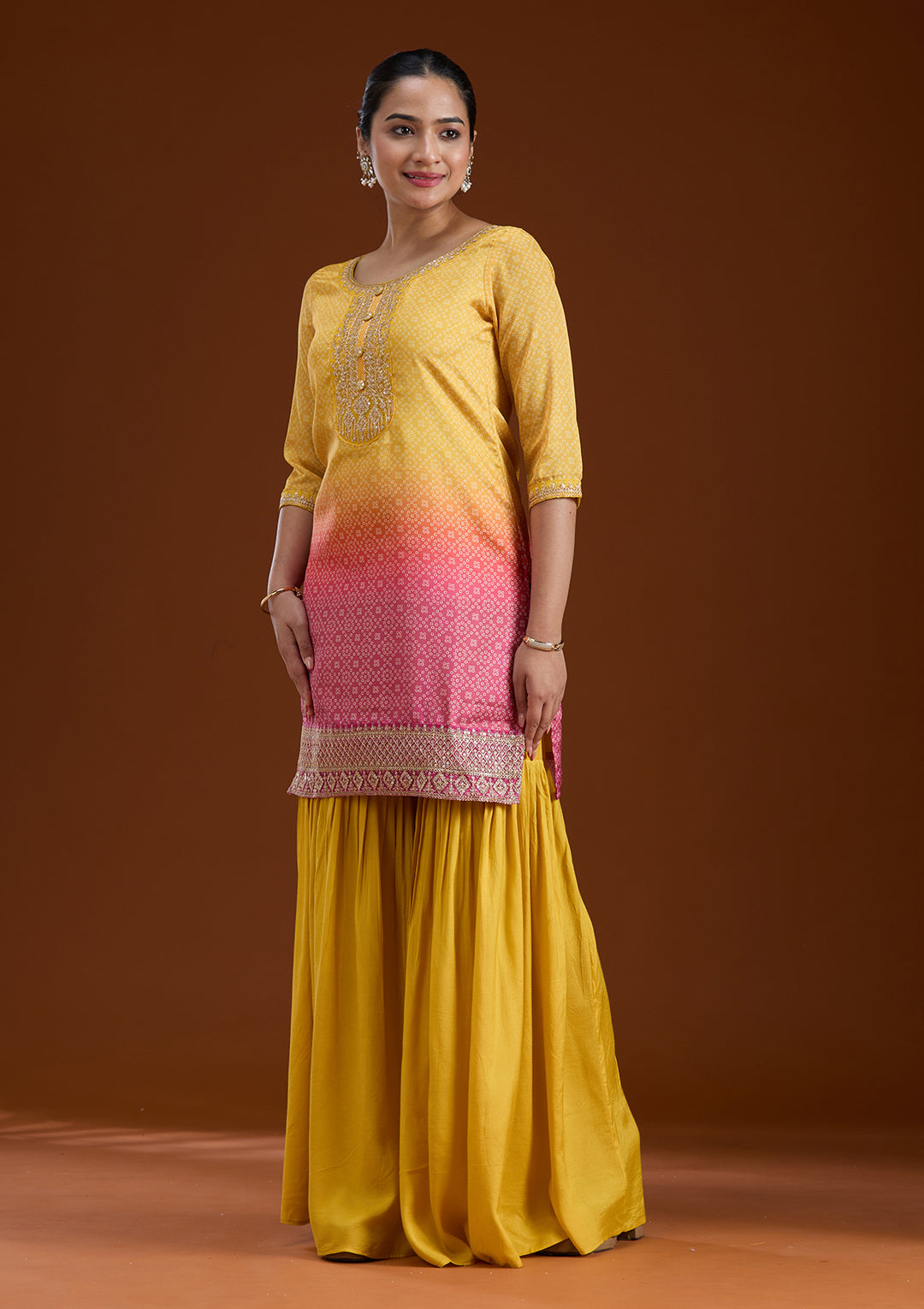 Yellow Sequins Soft Raw Silk Readymade Salwar Suit