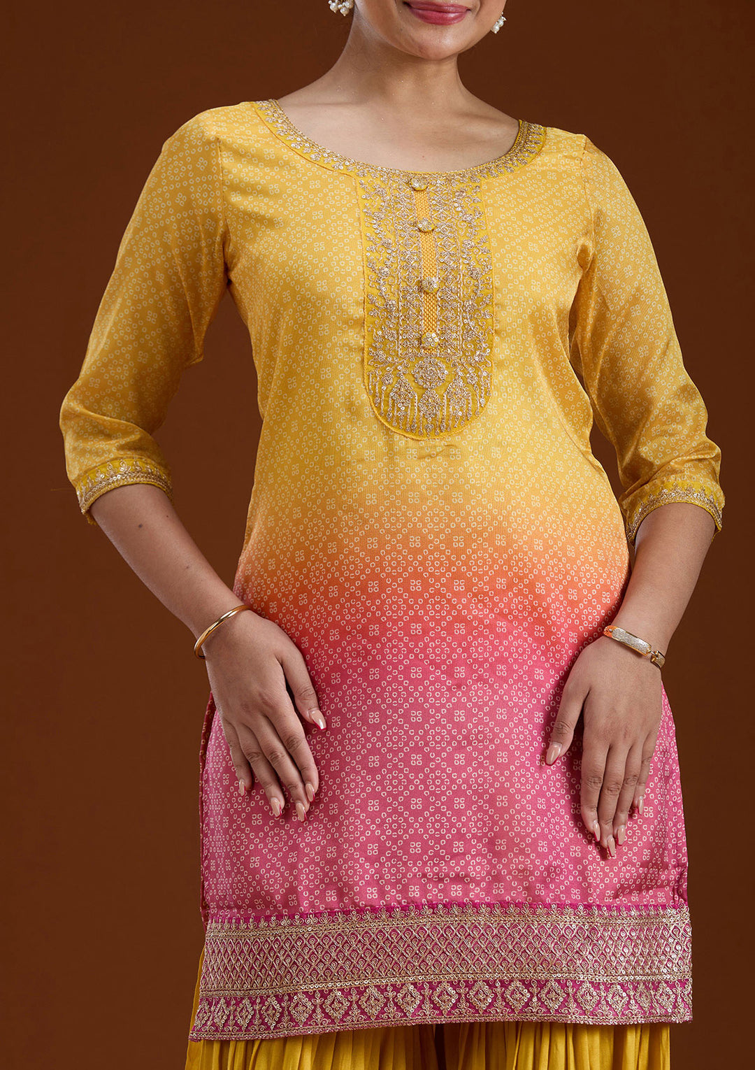 Yellow Sequins Soft Raw Silk Readymade Salwar Suit