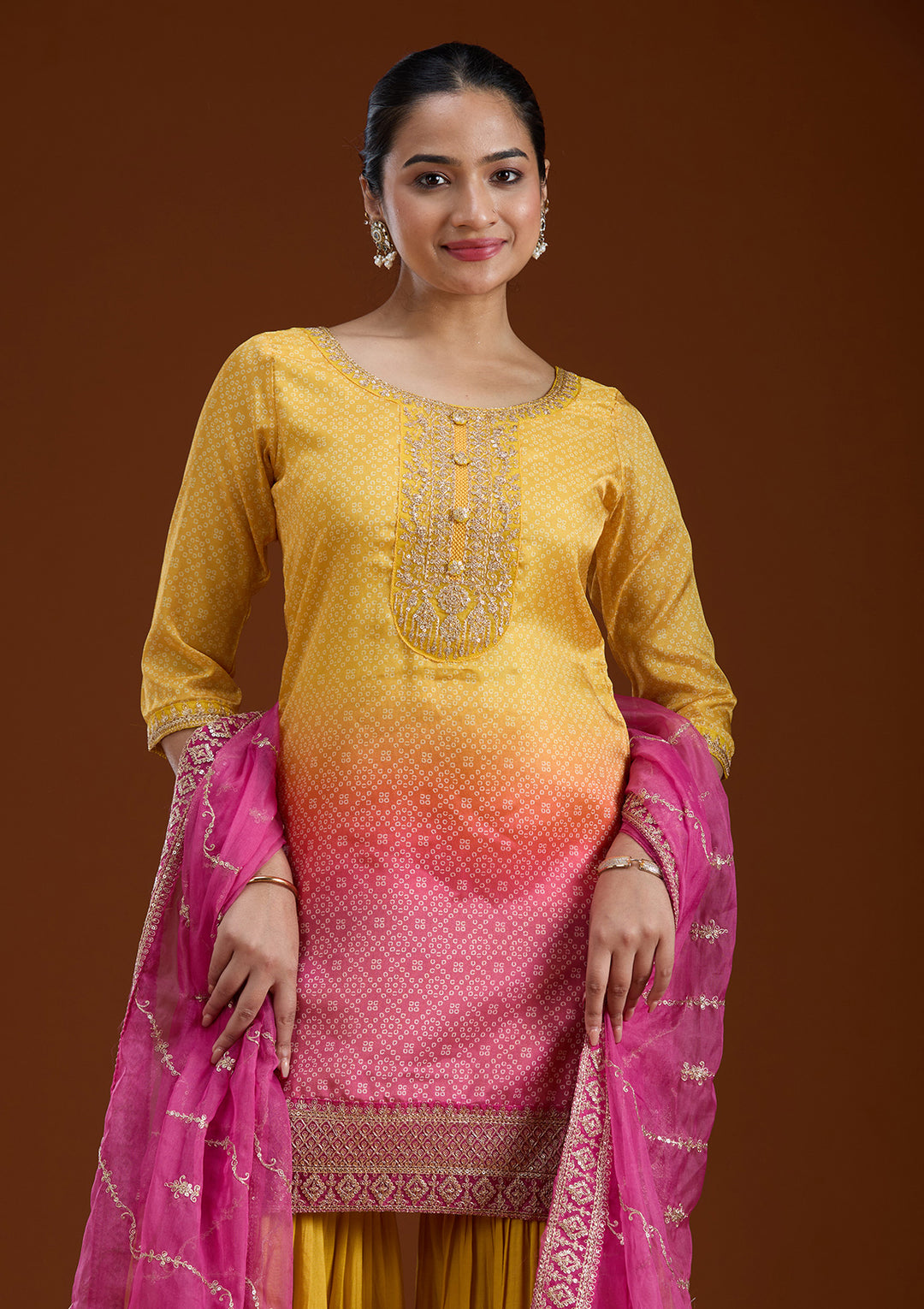 Yellow Sequins Soft Raw Silk Readymade Salwar Suit