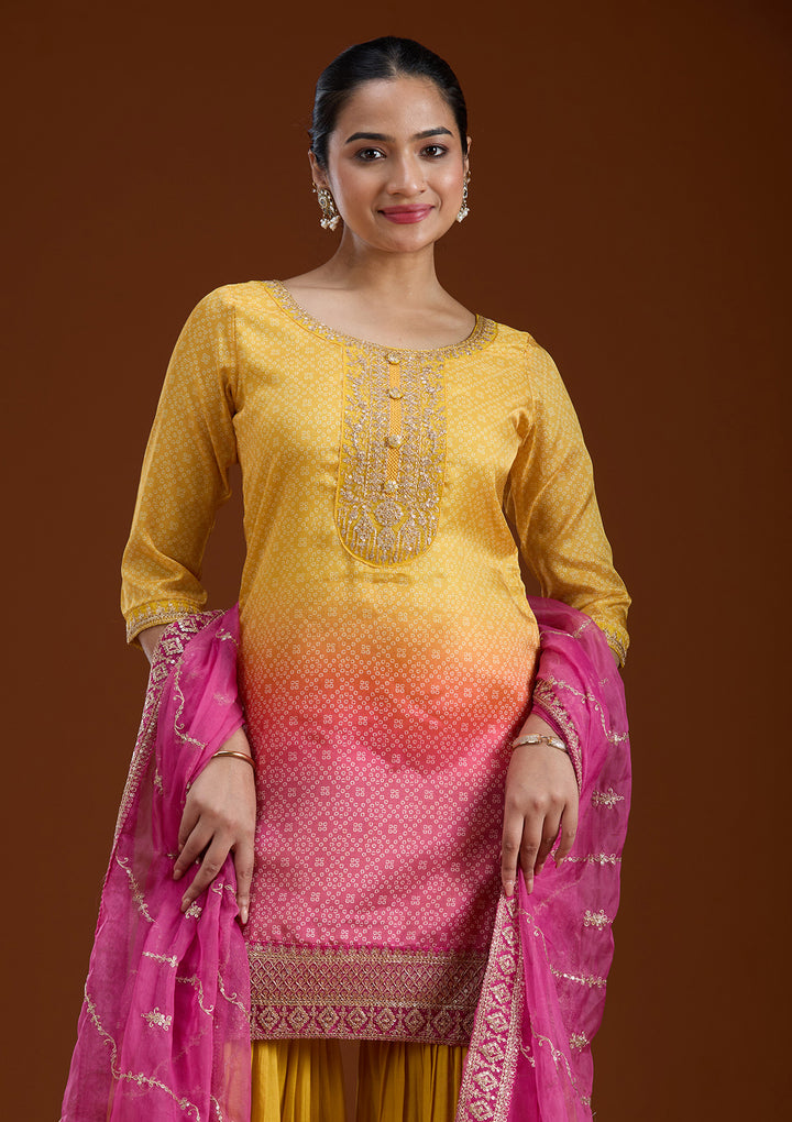 Yellow Sequins Soft Raw Silk Readymade Salwar Suit