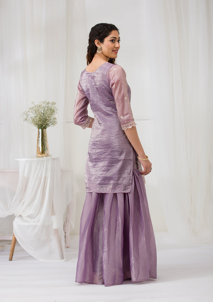Lavender Threadwork Semi Crepe Readymade Salwar Suit