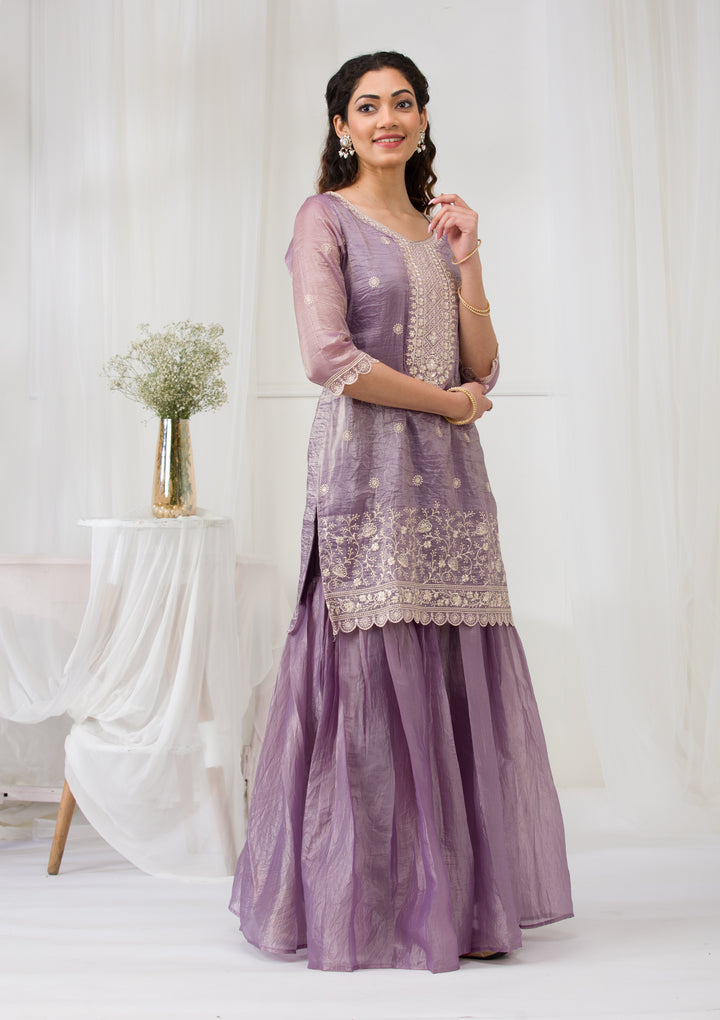 Lavender Threadwork Semi Crepe Readymade Salwar Suit