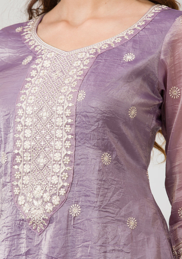 Lavender Threadwork Semi Crepe Readymade Salwar Suit