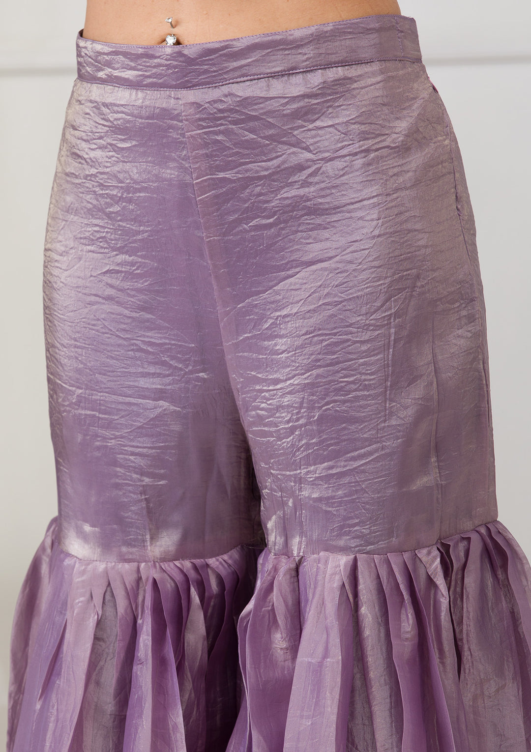 Lavender Threadwork Semi Crepe Readymade Salwar Suit