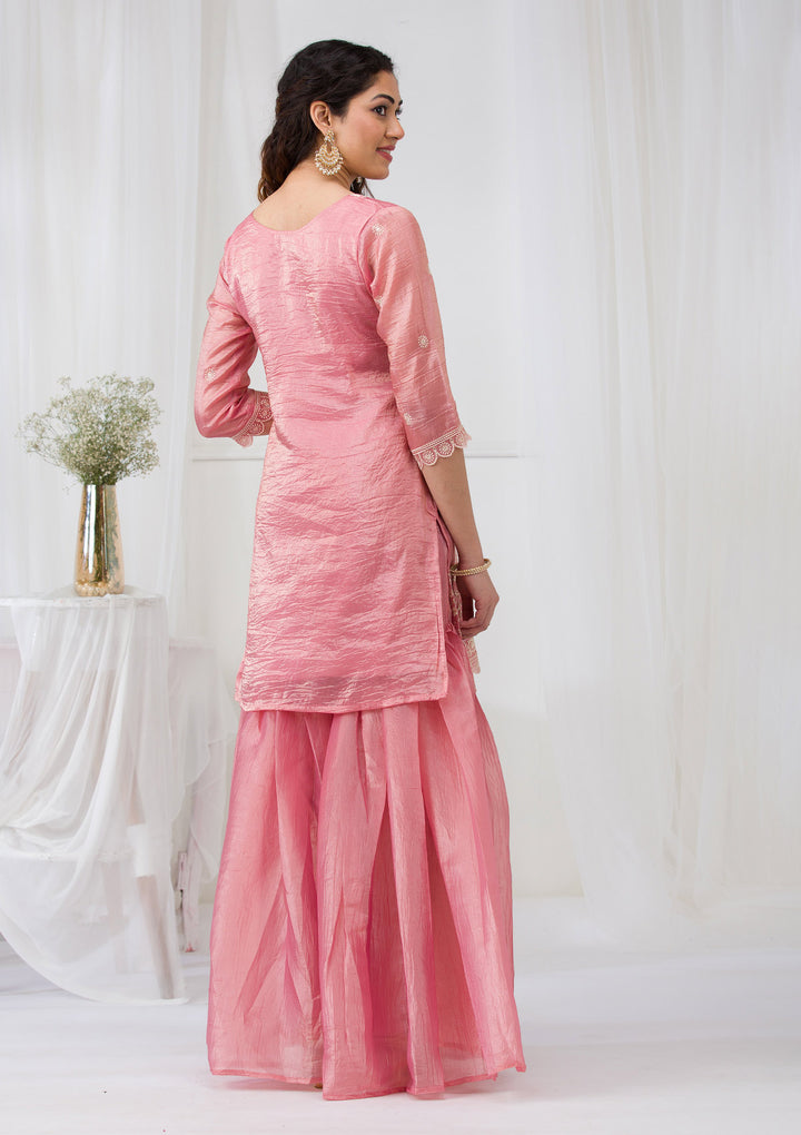 Pink Threadwork Semi Crepe Readymade Salwar Suit