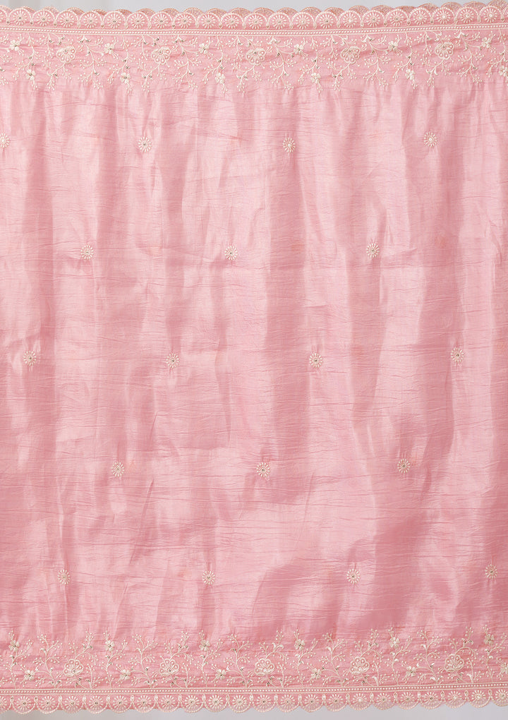 Pink Threadwork Semi Crepe Readymade Salwar Suit