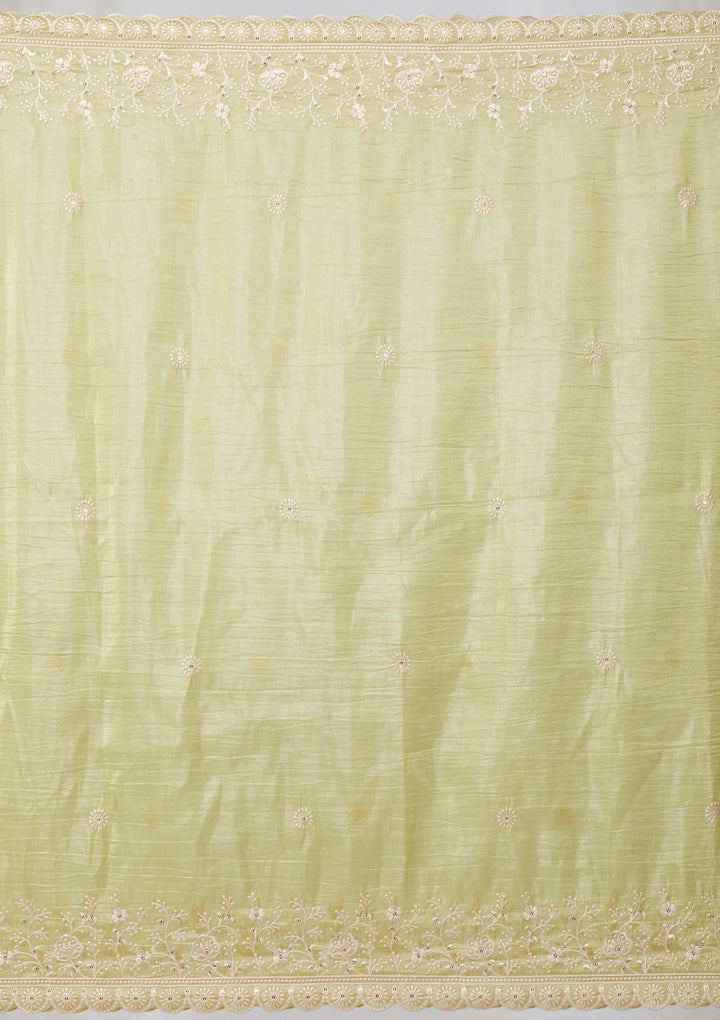 Pista Green Threadwork Semi Crepe Readymade Salwar Suit