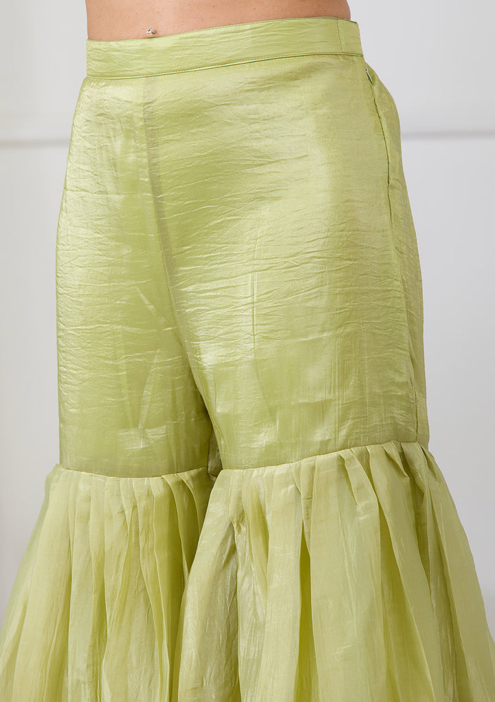 Pista Green Threadwork Semi Crepe Readymade Salwar Suit