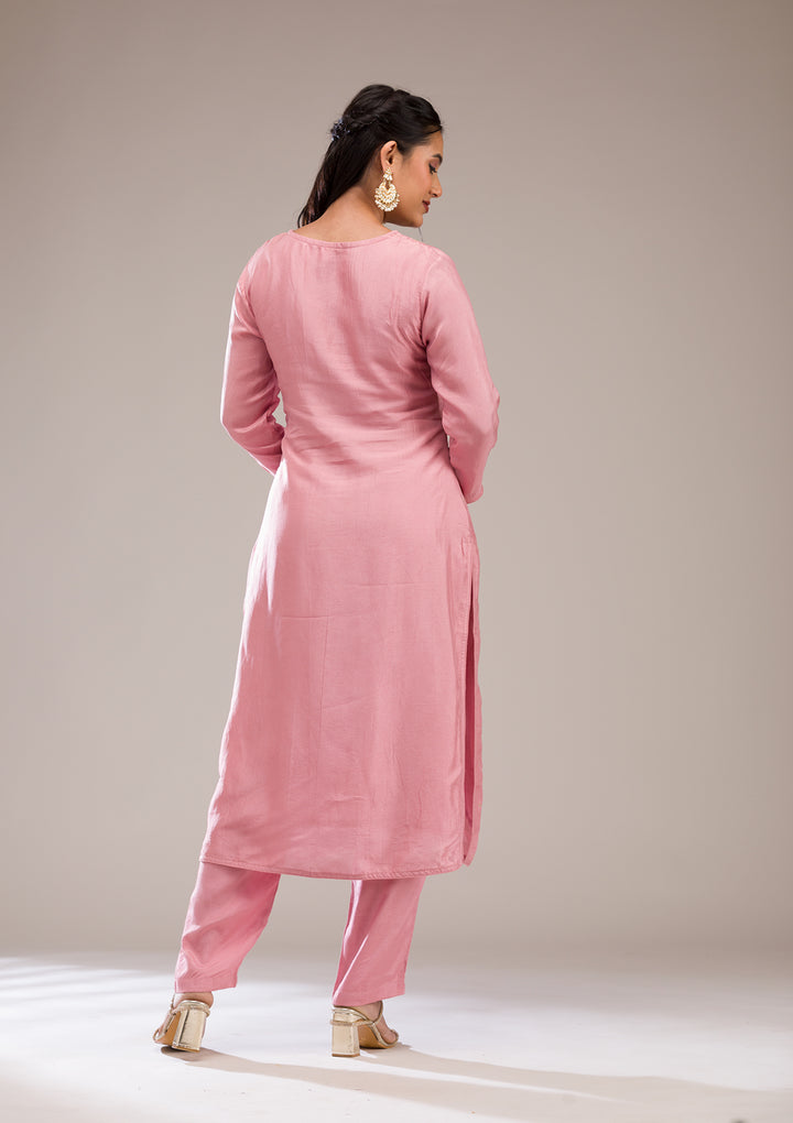 Baby Pink Gotapatti Semi Crepe Readymade Salwar Suit