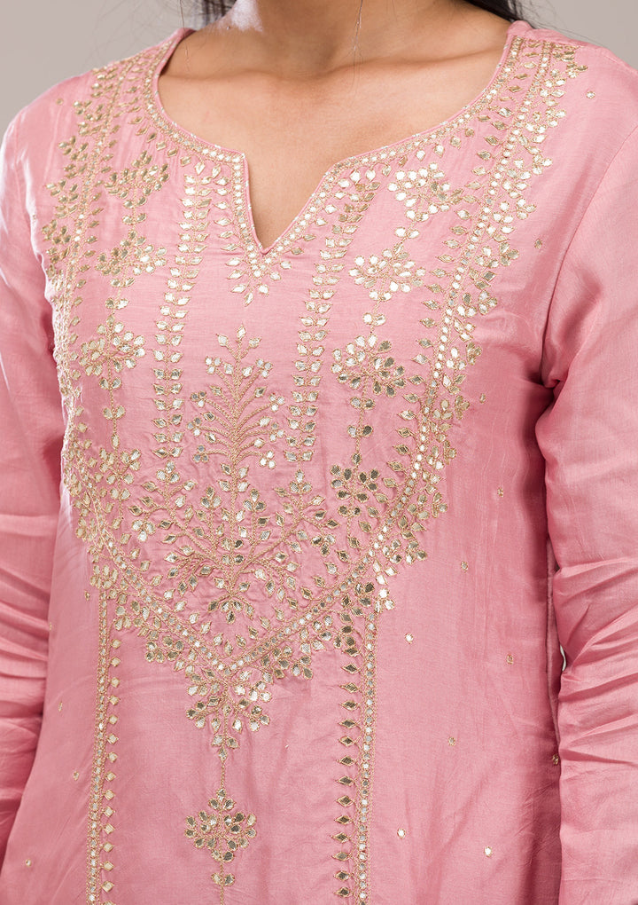 Baby Pink Gotapatti Semi Crepe Readymade Salwar Suit
