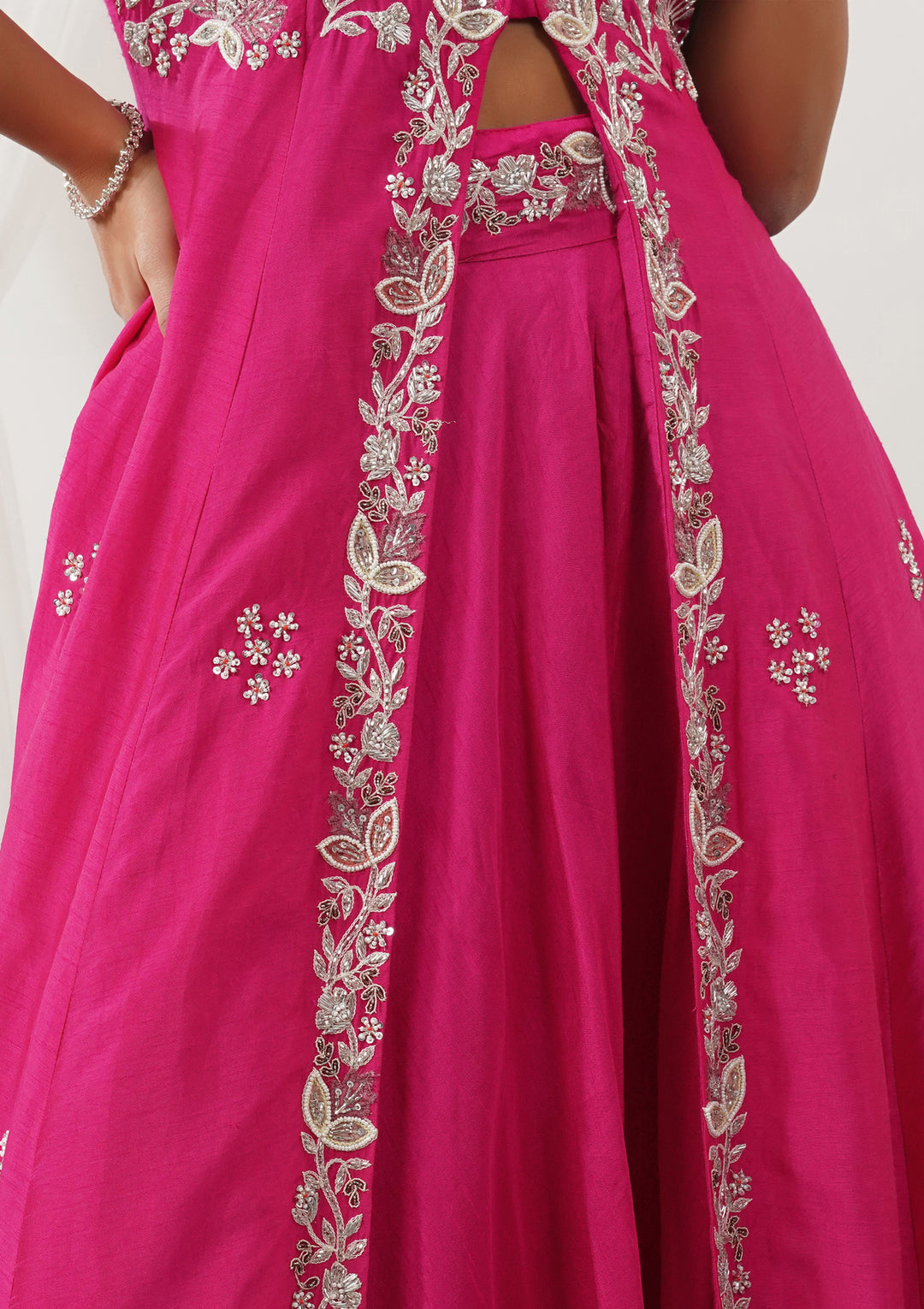 Rani Pink Zariwork Semi Crepe Readymade Salwar Suit
