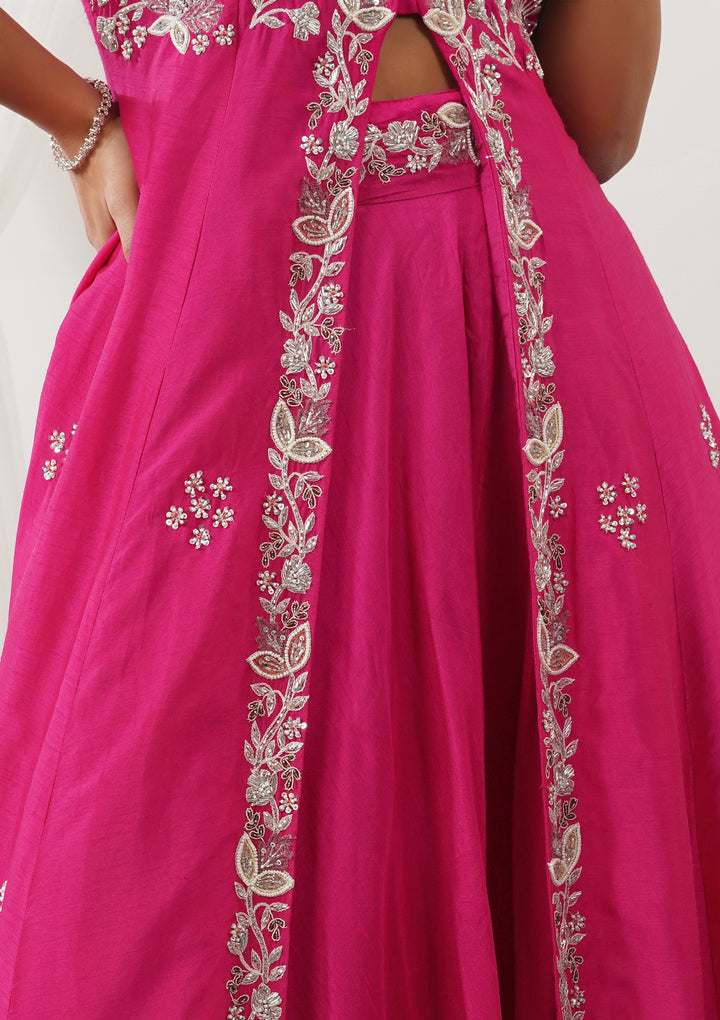Rani Pink Zariwork Semi Crepe Readymade Salwar Suit