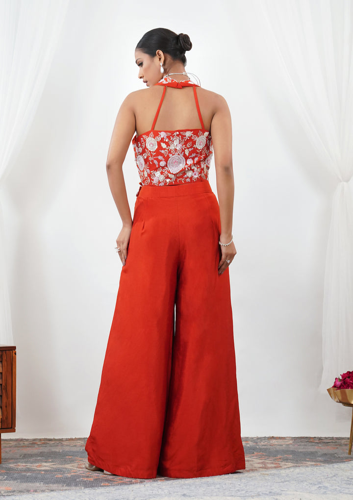 Orange Threadwork Semi Crepe Readymade Salwar Suit