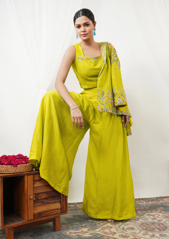 Parrot Green Sequins Raw Silk Readymade Salwar Suit