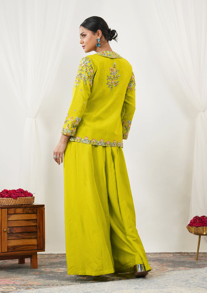 Parrot Green Sequins Raw Silk Readymade Salwar Suit