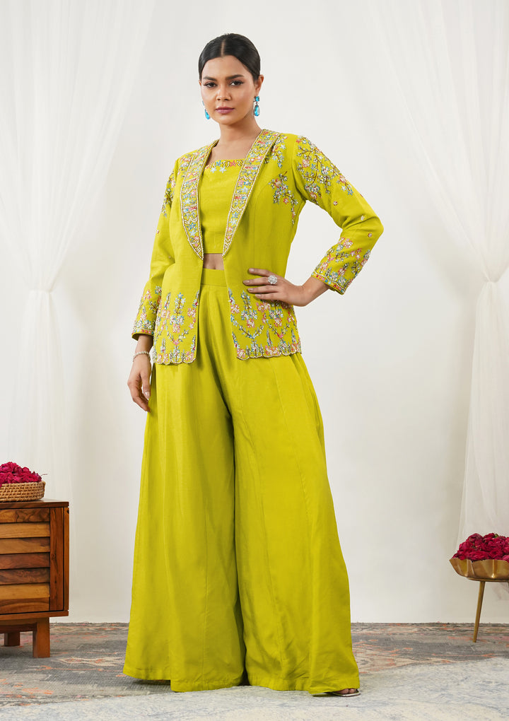 Parrot Green Sequins Raw Silk Readymade Salwar Suit