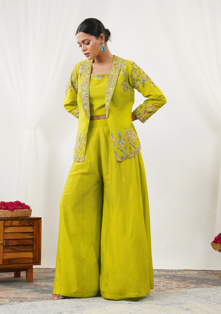 Parrot Green Sequins Raw Silk Readymade Salwar Suit