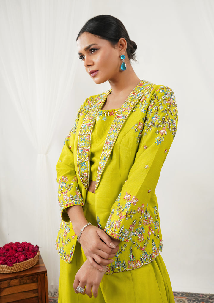 Parrot Green Sequins Raw Silk Readymade Salwar Suit