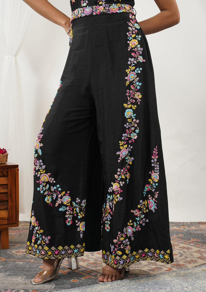Black Threadwork Silk Readymade Salwar Suit