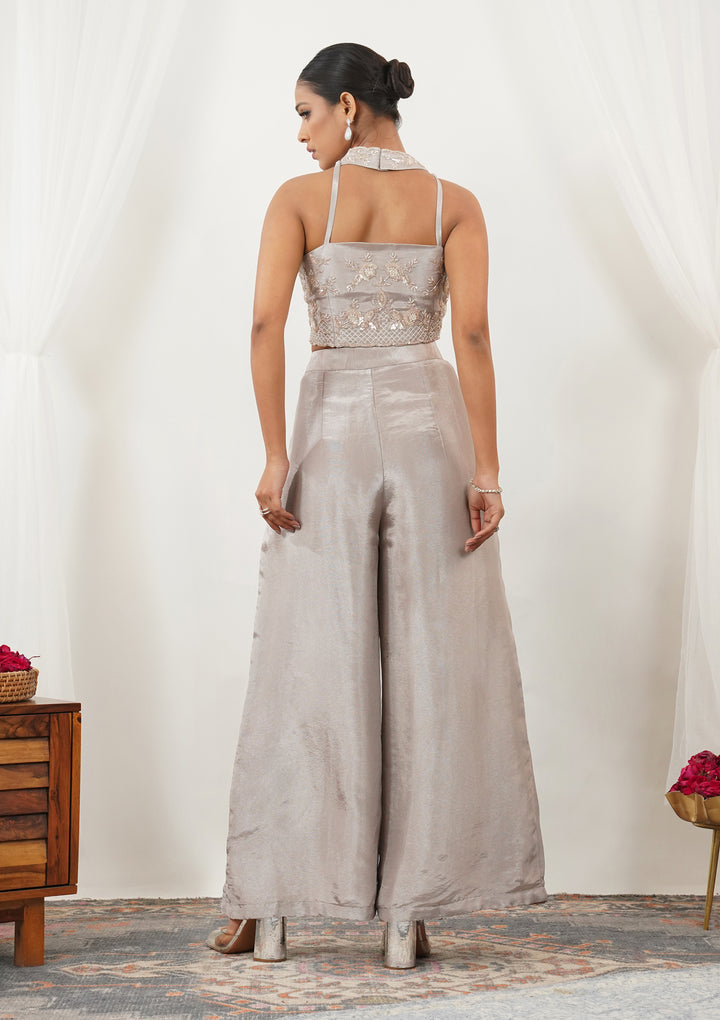 Grey Zariwork Silk Readymade Salwar Suit