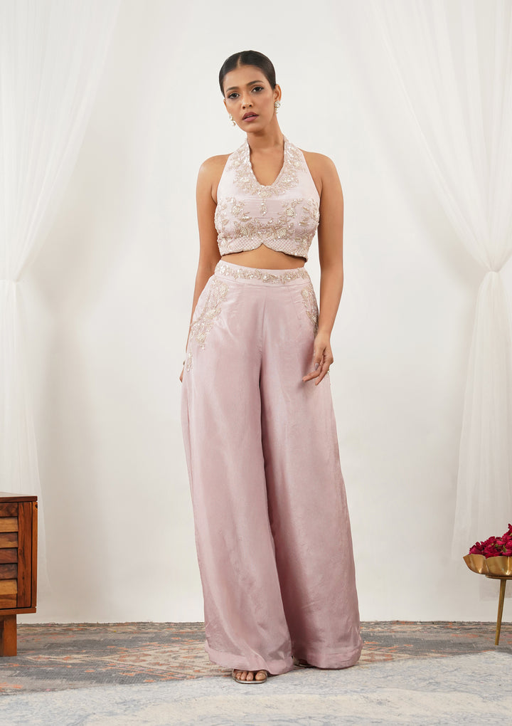 Light Peach Zariwork Silk Readymade Salwar Suit