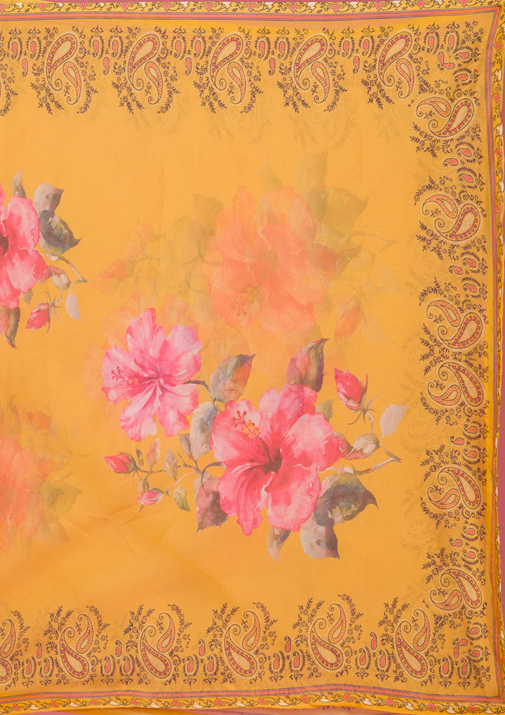Mustard Threadwork Art Silk Readymade Salwar Suit