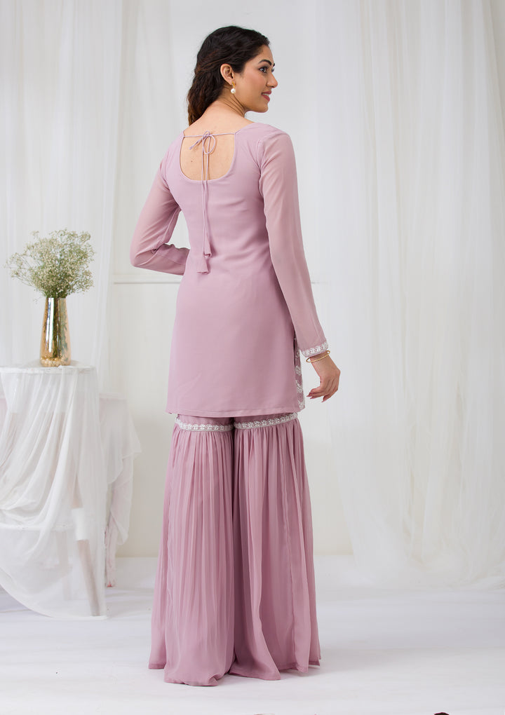 Lavender Threadwork Georgette Readymade Salwar Suit