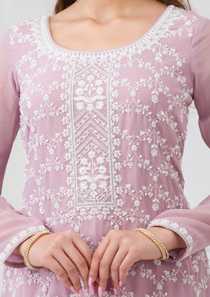 Lavender Threadwork Georgette Readymade Salwar Suit