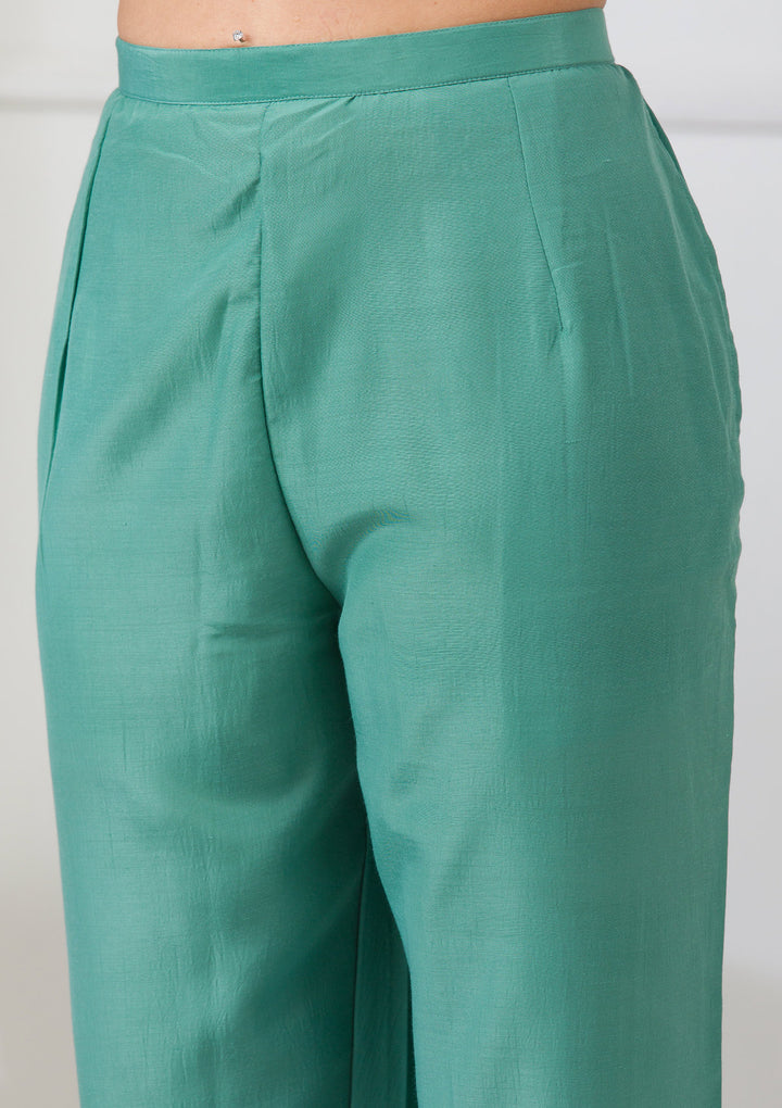 Sea Green Sequins Raw Silk Readymade Salwar Suit