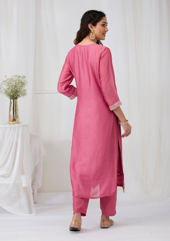 Onion Pink Sequins Raw Silk Readymade Salwar Suit